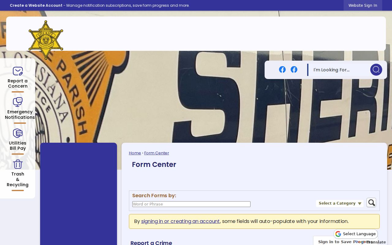 West Baton Rouge Parish sheriff crime tip form, which is not a warrant status check