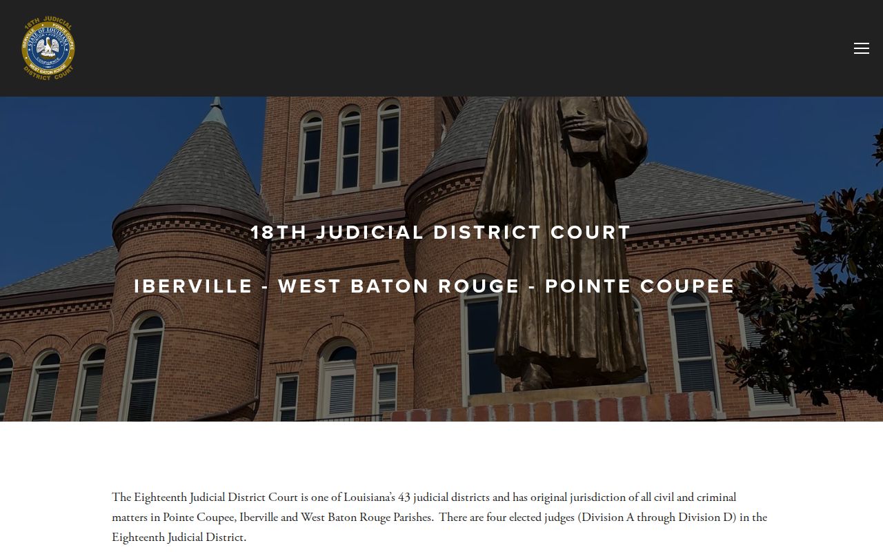 18th Judicial District Court information page for West Baton Rouge Parish warrant records