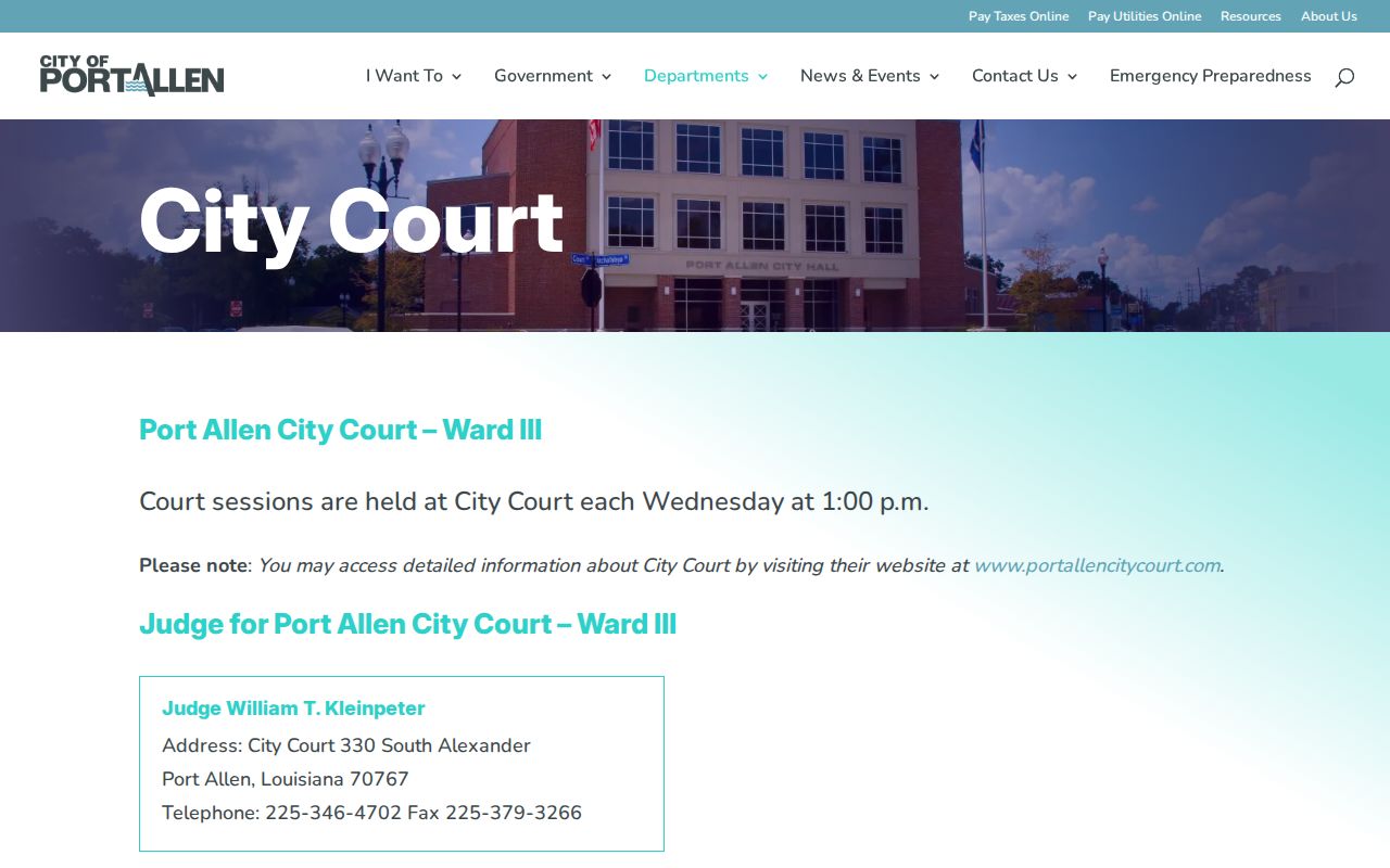 Port Allen City Court address and session information for West Baton Rouge Parish city court warrants
