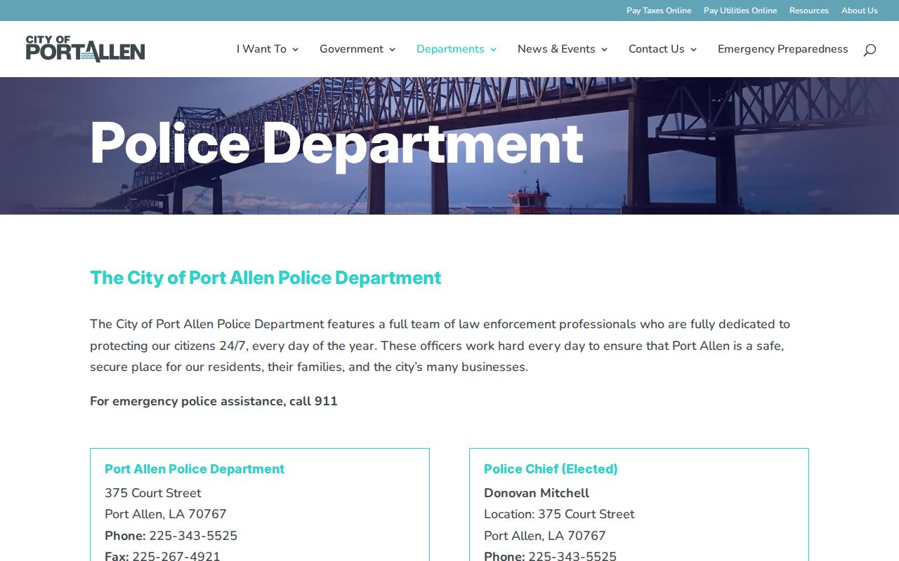 Port Allen Police Department contact page used for Port Allen warrant records research
